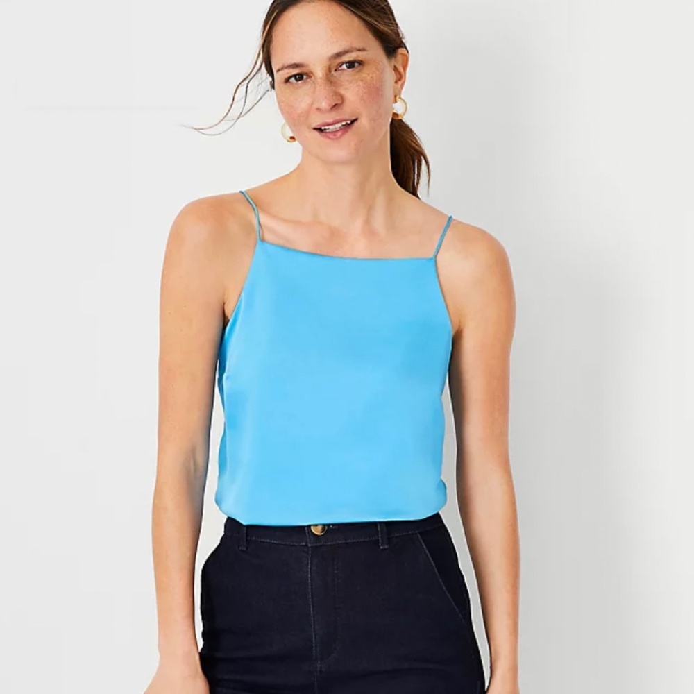 NWT Ann Taylor Bright Blue Square Neck Top, Size XS